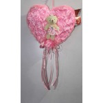 Pink Satan Roses Plush Heart with Baby Doll Teddy Bear